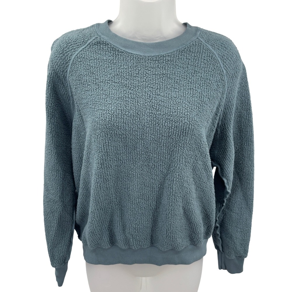 perfectwhitetee Blue Fleece Crewneck Raglan Pullover Sweatshirt Womens Small